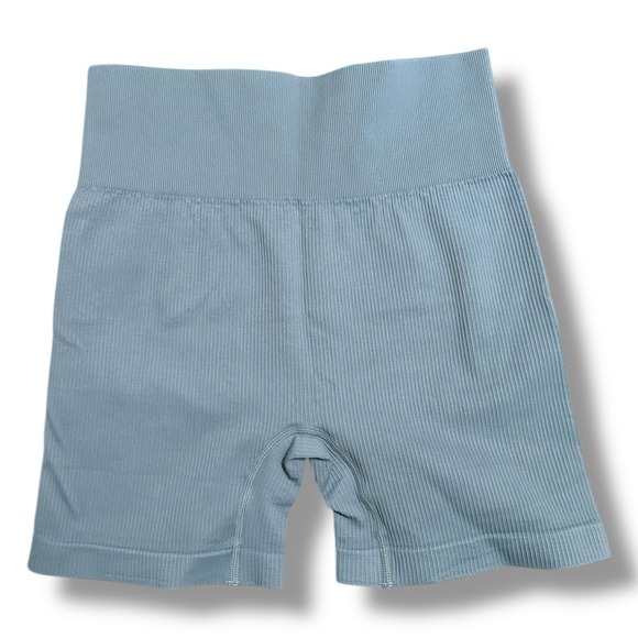 OQQ Blue Ribbed Seamless Sports Bra & Biker Shorts Set Women's L Stretch - Picture 4 of 9